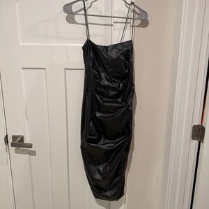 Nookie Black Faux Leather Ruched Dress